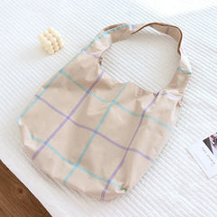 LIZAKOSHT - Vinatge Retro Cotton Shoulder Bags Striped Plaid Colorful Environmental Shopping Bag Tote Package Casual Handbag For Women