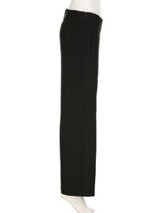 LIZAKOSHT - Casual Loose Solid Suitpants Office Lady Basic Mid-Waisted Straight Wide Leg Pants Women Summer Fashion Streetwear