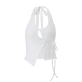 LIZAKOSHT - Summer Hot Sexy Halter Backless Asymmetrial Lace Up Solid Crop Top Low Cut Club Streetwear Camisole 2025