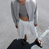 LIZAKOSHT - Women V Neck Front Zipper Full Sleeve Pilot Coat Bomber Outerwear Autumn Silver Bright Bling Knitted Jacket