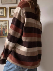LIZAKOSHT - Vintage Striped Knitted Sweaters Casual Loose V-Neck Long Sleeve Pullovers Women Autumn Winter Fashion Streetwear