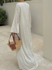 LIZAKOSHT - Elegant Bow V-Neck Floral Polka Dot Maxi Dress For Women Long Sleeves Loose Contrast Party Dress Evening Women Maxi Dress