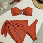 LIZAKOSHT - Bikini solid color swimsuit strapless beach skirt