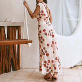LIZAKOSHT - Women Y2k V Neck Maxi Dress Vintage Floral Print Sleeveless Backless Long Dress Bohemian Beach Midi Dress Streetwear