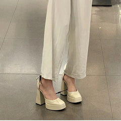 LIZAKOSHT - Platform High Heels for Women Lolita Mary Janes Shoes Spring New Ladies Round Toe Buckle Strap Pumps Elegant Female Shoes