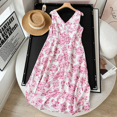 LIZAKOSHT - Printed Dress European and American Women's Summer Holiday Style Fashion V-neck Shoulder Strap
