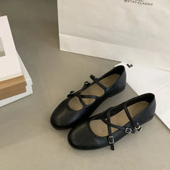 LIZAKOSHT  -  Spring New Women Mary Jane Flat Shoes Fashion Round Toe Slip On Footwear Ladies Elegant Cross Belt Ballet Shoes