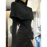 LIZAKOSHT  -  Autumn Winter Coats 2-piece Set Black Red Turtleneck Sweater Slim Knit Pullover Women Clothing Trend Design Skinny Tops Shawl