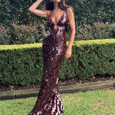 LIZAKOSHT - Glitter Sequins Spaghetti Straps Women's Long Maxi Dress Sleeveless Backless High Waist Sexy Evening Birthday Party Gown