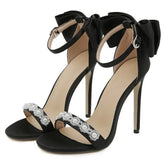 LIZAKOSHT  -  Pearl Satin Bowknot Sexy Thin High Heels Women Crystal Striptease Shoes Female Luxury Party Dress Shoes Women Sandalias De Mujer