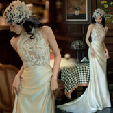 LIZAKOSHT - Flower Fairy French Satin Flower Princess Bridal Tail Wedding Dress Wedding Toast Dress Morning Robe