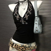LIZAKOSHT - New Vintage Punk Black Slim Slash Neck Vest Women High Street Sexy Backless Tees Summer Japanese Subculture Retro Tank Tops