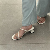LIZAKOSHT - metal buckle clip toe women sandals high heels summer party shoes for woman narrow band gladiator sandalias mujer big size 43