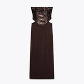 LIZAKOSHT - Sexy Sequin Patchwork Party Dress Brown Backless Sleeveless Tube Top Hollow Out Long Dresses 2025 Summer Solid High Street Robes