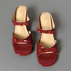 LIZAKOSHT - Summer Elegant Butterfly-knot Square Toe Women Slippers Fashion Design Wedges Low Heels Banquet Slide Shoes