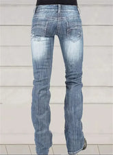 LIZAKOSHT - Low-waisted Women Flared Jeans Fashion Vintage Whitish Blue Washable Denim Pants Slim Fit Trousers Female Chic Casual Streetwear