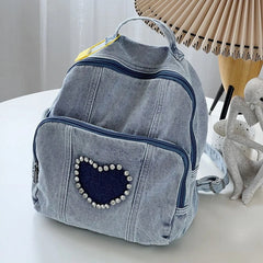 LIZAKOSHT - New Patchwork Cute Heart Diamond Back Pack Vintage Preppy Women All Match Backpacks Korean Sweet Y2k Aesthetic Casual Schoolbags