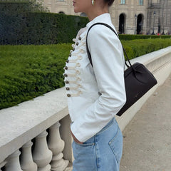 LIZAKOSHT - Stylish Single-Breasted Loose Jacket Women Stand-Collar Long-Sleeved Splicing High-Street Jacket Spring Autumn Street Coat
