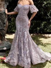 LIZAKOSHT - Elegant Off Shoulder Floral Sleeveless Mermaid Formal Evening Dresses Birthday Party Prom Gowns Customized