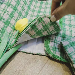 LIZAKOSHT  -  New Korean Tweed Jacket Vintage Green Outerwear Spring Autumn Women Coat Cropped Jacket Long Sleeve Button Turndown Collar Suit