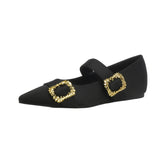 LIZAKOSHT - elegant ladies rhinestone buckle flats women pointed toe silk ballerina shoes low heel height increasing crystal loafers size 43