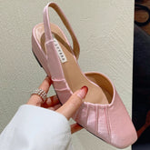 LIZAKOSHT - Designer Satin Women's Sandals Comfortable Pleated Square Toe Women Flat Shoes Fashion Party Dress Women Shoes Zapatos De Mujer