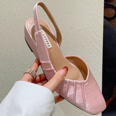 LIZAKOSHT  -  Designer Satin Women's Sandals Comfortable Pleated Square Toe Women Flat Shoes Fashion Party Dress Women Shoes Zapatos De Mujer