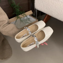 LIZAKOSHT  -  Spring Square Toe Shallow Women Flat Shoes Fashion Black Ladies Elegant Mary Jane Shoes Casual Dress Outdoor Boat Pumps