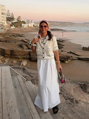 LIZAKOSHT - Fashion Knitted Top For Women O-neck Short Sleeve Single Breasted Pocket Mini Blouses 2025 Summer Female Casual Loose Outerwear