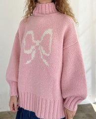 LIZAKOSHT - Bow Sweater Casual Sweater Streetwear Sweater Knitted Sweater Painting Anime Demon Hip Hop Knitted Graphic Vintage Pullover