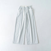 LIZAKOSHT - Summer White Blue Vertical Strips COTTON Wide leg Pants Women Rope Drawstring Elastic Waist Loose Casual Floor Length Trousers