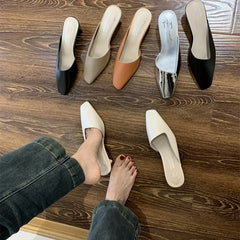 LIZAKOSHT  -  Elegant Square Heel Designer Slippers Women Comfortable Square Toe Slide Sandals Fashion Party Backless Dress Shoes for Ladies