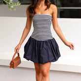 LIZAKOSHT  -  Backless Simple Chic Sweet Mini Dress, Women Summer Striped Patchwork Fashion Party Dress, New Sleeveless Strapless Ladies Dress