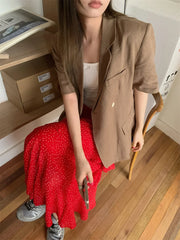 LIZAKOSHT - Minimalist Polka Dots Skirts Women Chic Loose Elegant 2024 New Fashion Summer Half Sleeve Slim Work Wear Blazers