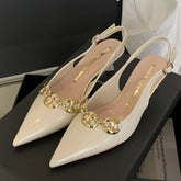 LIZAKOSHT  -  Metal Chain Design Sexy High Heels Women Pointed Toe Brand Slingback Shoes Elegant Fashion Office Shoes New Summer Sandals Women