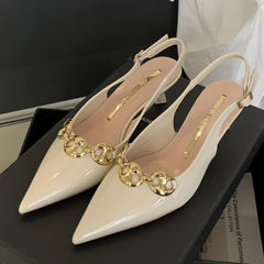 LIZAKOSHT  -  Metal Chain Design Sexy High Heels Women Pointed Toe Brand Slingback Shoes Elegant Fashion Office Shoes New Summer Sandals Women