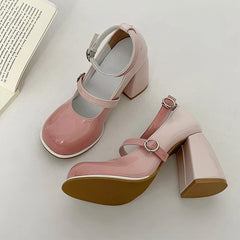 LIZAKOSHT - AUTUMN Women Gradient Color Pumps Mary Jane Lolita Lady Chunky Heel Platfrom Shallow Sandals Female Round Toe Dress Shoes