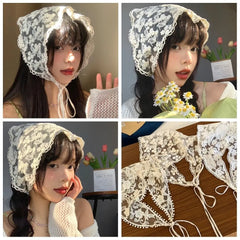 LIZAKOSHT  -  Turban Triangle Bandana Cute Hair Band Countryside Style Lace Hair Scarf Wraps Hair Accessories Triangle Scarf Travel
