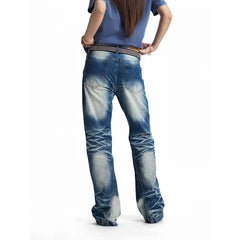 LIZAKOSHT - American Vintage Distressed Rivet Patchwork Flare Jeans Women Streetwear Bodycon Full-Length Y2k Retro Denim Pants