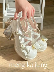 LIZAKOSHT  -  Lolita Original Dream Bear High Heel Princess Shoes Student Women's Singles Shoes Round Toe Cute Sweet Leather Shoes Cos Loli