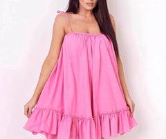 LIZAKOSHT - Summer New Solid Color Loose Lotus Leaf Hanging Strap Sexy backless Dress