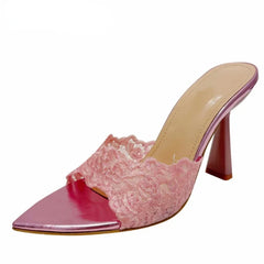 LIZAKOSHT  -  Embroidery Designer High Heels Slippers Women Sexy Pointed Toe Party Dress Shoes Summer Elegant Fashion Thin Heels Sandals Women