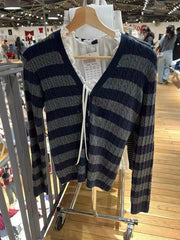 LIZAKOSHT - Sweet Women Blue Stripe Top Fashion Summer Ladies Twist Knit With V-neck Sweater Female Button - up Cardigan Sweater