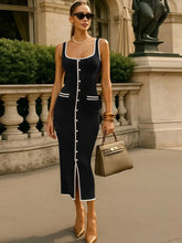 LIZAKOSHT - Fashion Patchwork Long Dress Women Square Collar Sleeveless Single Breasted Split Robe 2025 Summer Elegant Female Party Dresses