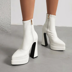 LIZAKOSHT - new Autumn winter women ankle boots plus size 22-28cm pu upper women modern Boot side zip pointed toe platform boots