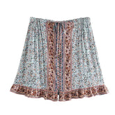 LIZAKOSHT - Lacing up V neck Flower Shirt Ethnic Women Elastic Waist Maxi Long Skirts Long Sleeve Blouse Holiday 2 Pieces Set
