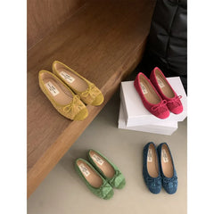 LIZAKOSHT - Woman 2024 Casual Female Sneakers Square Toe Soft Bow-Knot Korean Shoes Flats Ballet New Butterfly Modis Dress