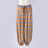 LIZAKOSHT - Y2K Vintage Plaid Printed Loose Pants Women Boho Ramie Bloomers Female Fashion Versatile Drawstring Streetwear Casual Trousers