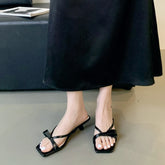 LIZAKOSHT  -  Sweet Narrow Strap Low Heeled Women Slippers Fashion Bowknot Backless Brand Sandals 2025 Elegant Party Designer Beach Shoe Pumps