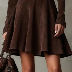 LIZAKOSHT - American Style Women's Mini Dress Solid Long Sleeve High Neck A-Line Party Dress Autumn Winter Slim High Street Dresses